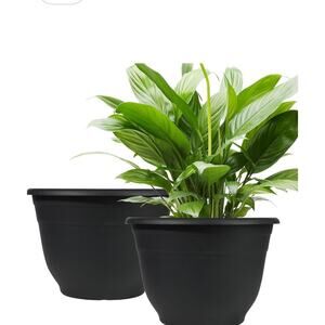 Plant Pots for 6.5 Inches Plastic Round Black 4 Pack
